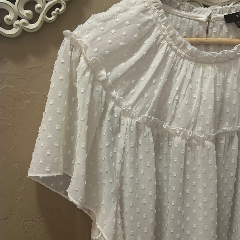J. Crew White Textured Blouse with Ruffle Detail - Picture 2 of 9
